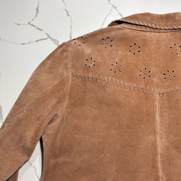 Vintage Coldwater Creek Suede Leather Jacket Laser Cut Floral Boho Women’s M - Picture 9 of 14